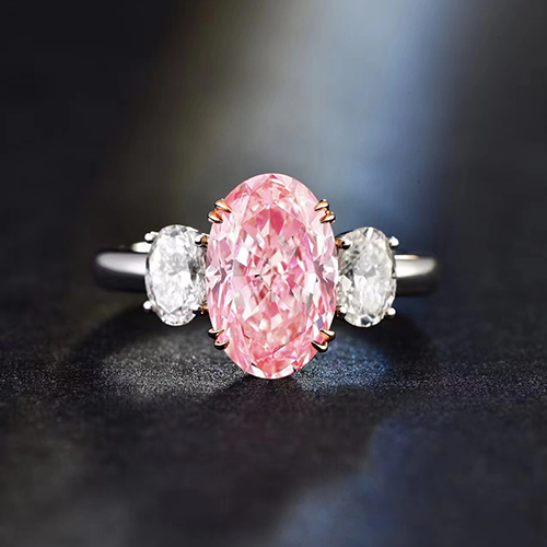 SLZS001F15 3.52ct Oval Pink Lab Grown Diamond in 18K White Gold Ring