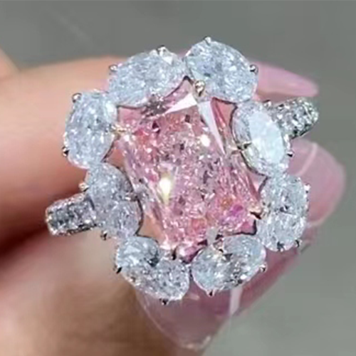 SLZS001F16 3.01ct Radiant Pink Lab Grown Diamond in 18K White Gold Ring