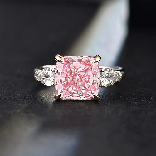 SLZS001F20 4.55ct Cushion Pink Lab Grown Diamond in 18K White Gold Ring