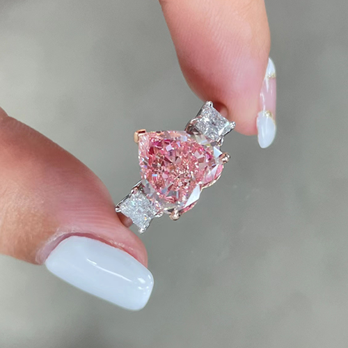 SLZS001F88 4.01ct Heart Pink Lab Grown Diamond in 18K White Gold Ring