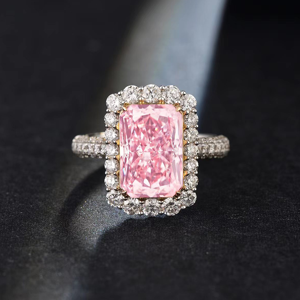 SLZS001F01 4.56ct Radiant Pink Lab Grown Diamond in 18K White Gold Rin