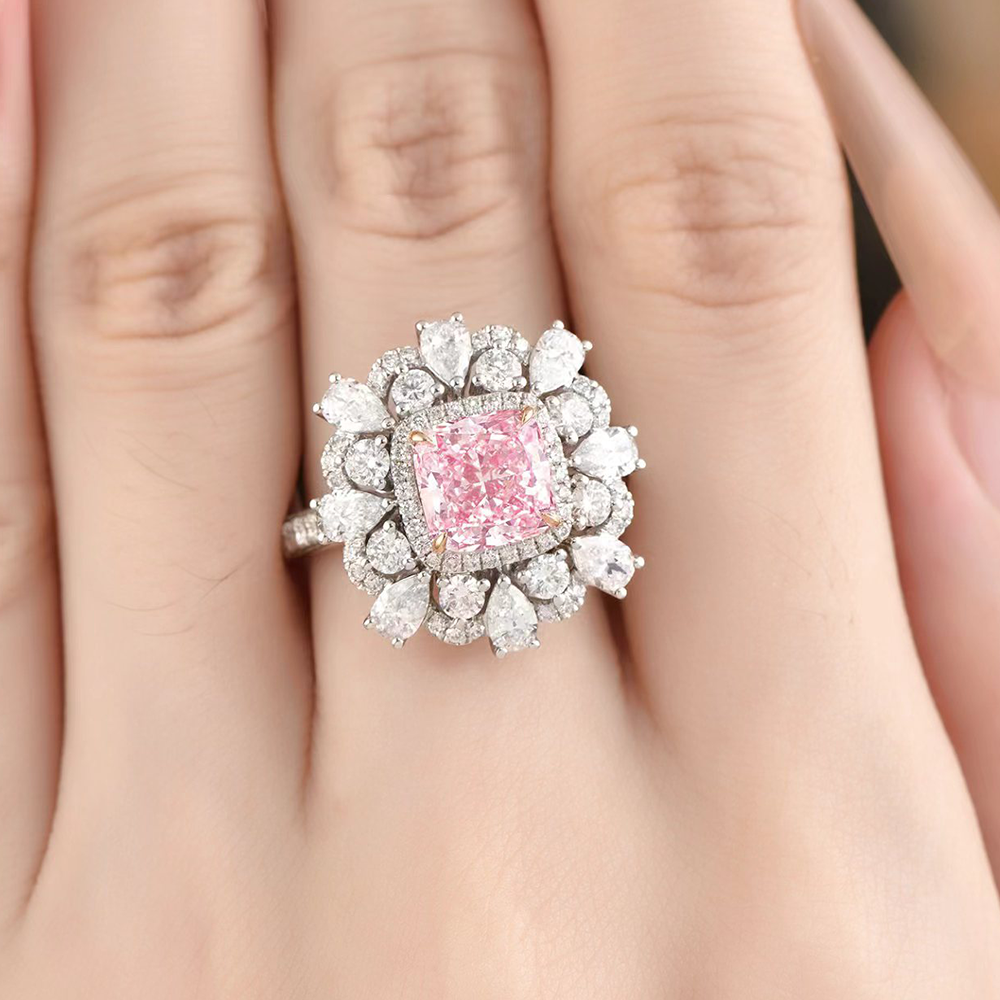 SLZS001F02 1.77ct Cushion Pink Lab Grown Diamond in 18K White Gold Ring