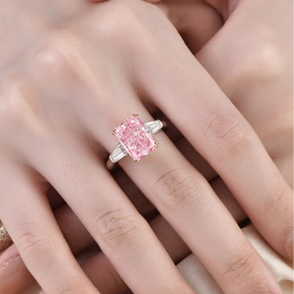 SLZS001F05 4.31ct Radiant Pink Lab Grown Diamond in 18K White Gold Ring