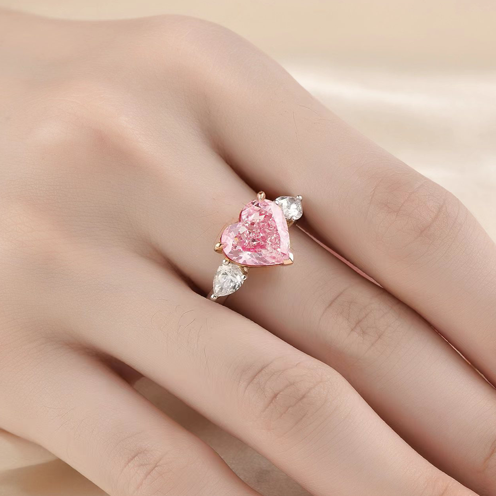 SLZS001F07 4.19ct Heart Pink Lab Grown Diamond in 18K White Gold Ring