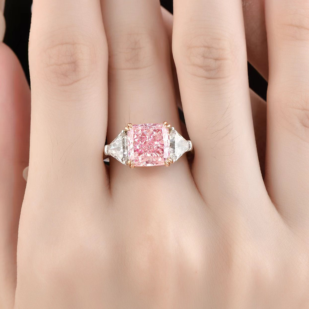 SLZS001F12 4.13ct Cushion Pink Lab Grown Diamond in 18K White Gold Ring