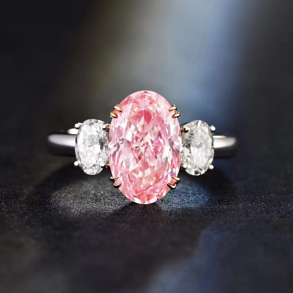 SLZS001F15 3.52ct Oval Pink Lab Grown Diamond in 18K White Gold Ring