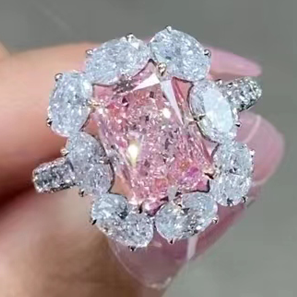 SLZS001F16 3.01ct Radiant Pink Lab Grown Diamond in 18K White Gold Ring