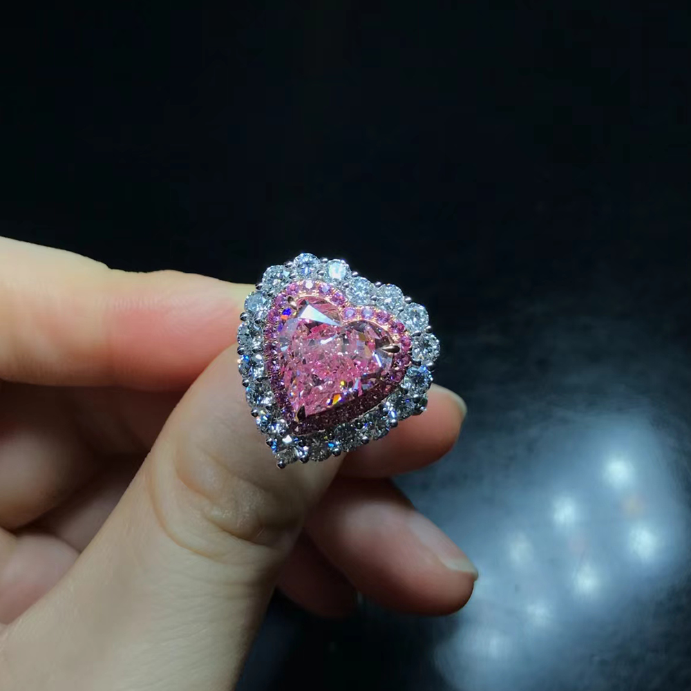 SLZS001F30 4.19ct Heart  Pink Lab Grown Diamond in 18K White Gold Rin