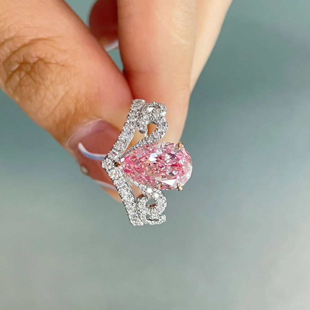 SLZS001F38 2.52ct Pear Pink Lab Grown Diamond in 18K White Gold Rin