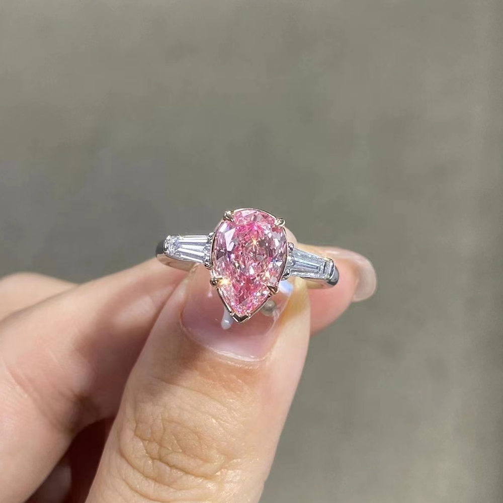 SLZS001F52 2.22ct Pear Pink Lab Grown Diamond in 18K White Gold Ring