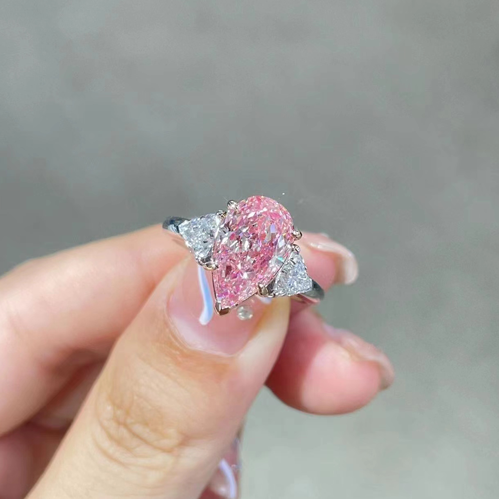 SLZS001F66 3.41ct Pear Pink Lab Grown Diamond in 18K White Gold Ring