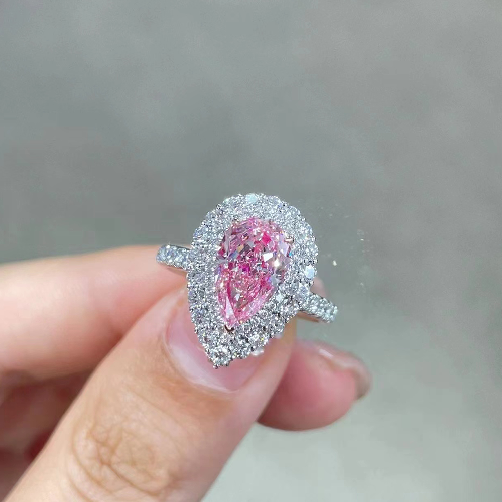 SLZS001F71 2.22ct Pear Pink Lab Grown Diamond in 18K White Gold Ring