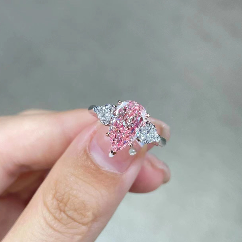 SLZS001F57 2.73ct Pear Pink Lab Grown Diamond in 18K White Gold Ring