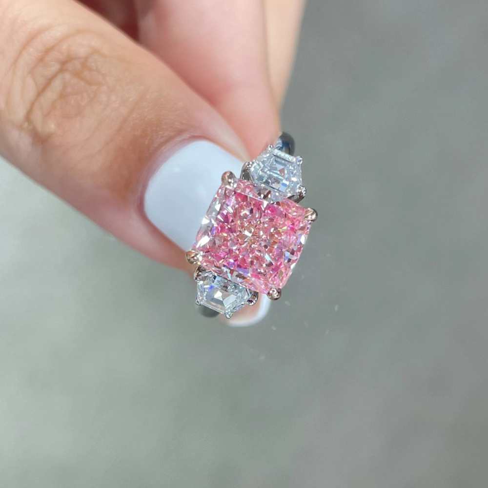 SLZS001F82 4.18ct Cushion Pink Lab Grown Diamond in 18K White Gold Ring