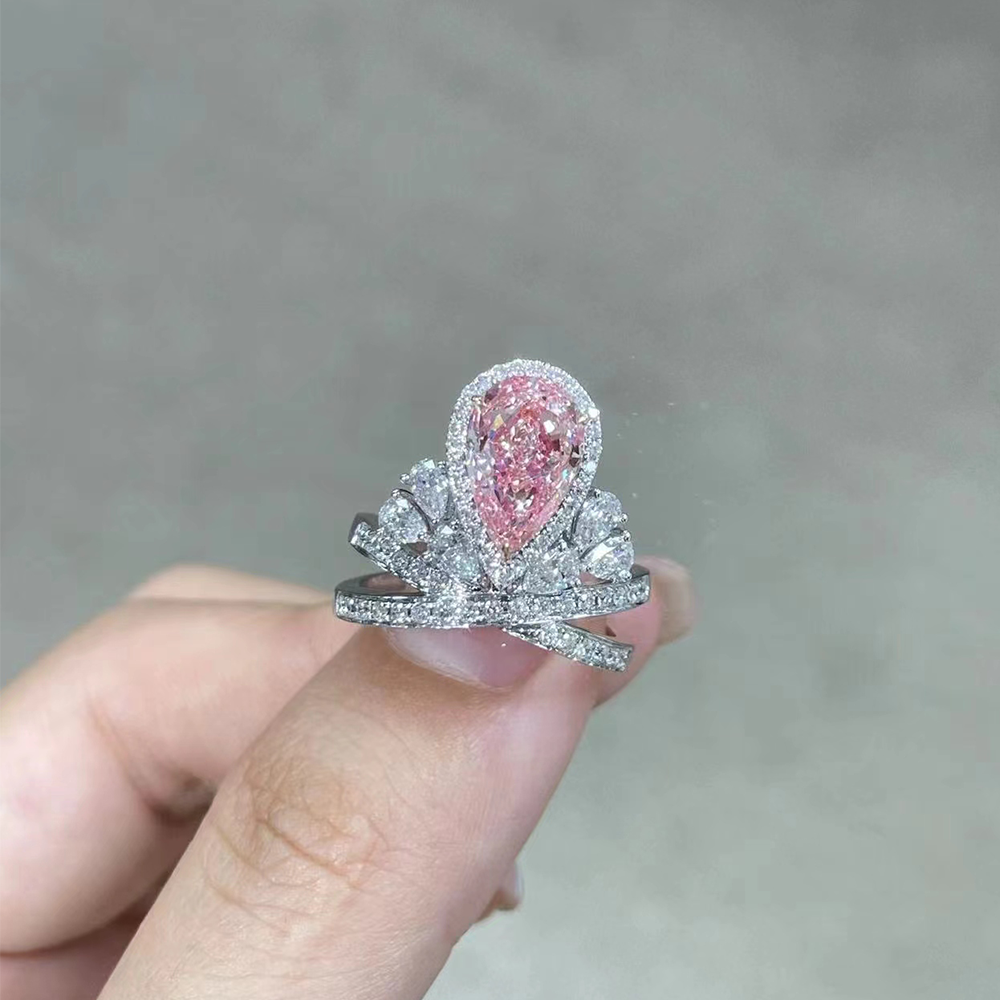 SLZS001F63 2.41ct Pear Pink Lab Grown Diamond in 18K White Gold Ring