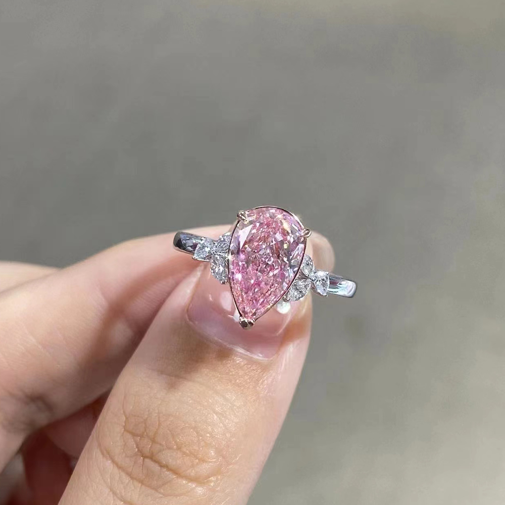 SLZS001F49 2.43ct Pear Pink Lab Grown Diamond in 18K White Gold Ring