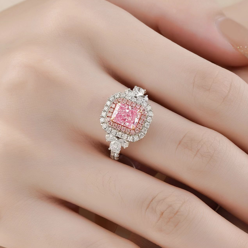 SLZQ001F02 1.15ct Radiant Pink Lab Grown Diamond in 18K White Gold Ring