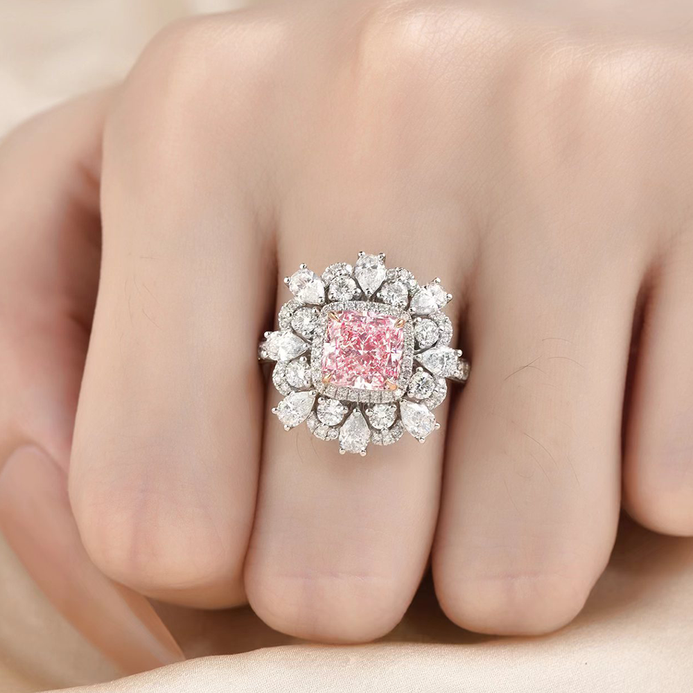 SLZS001F02 1.77ct Cushion Pink Lab Grown Diamond in 18K White Gold Ring