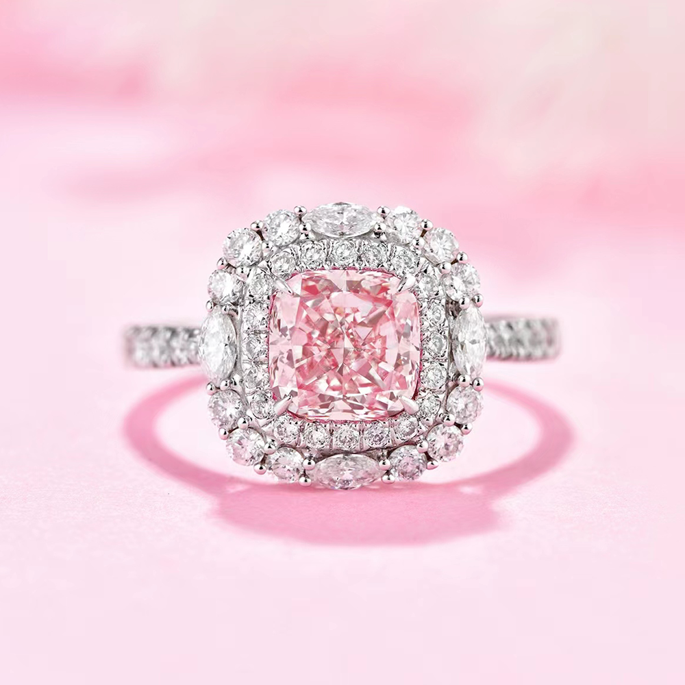 SLZS001F03 1.515ct Cushion Pink Lab Grown Diamond in 18K White Gold Ring