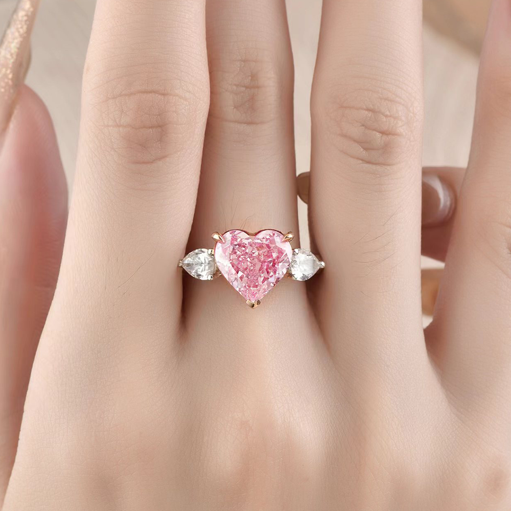 SLZS001F07 4.19ct Heart Pink Lab Grown Diamond in 18K White Gold Ring