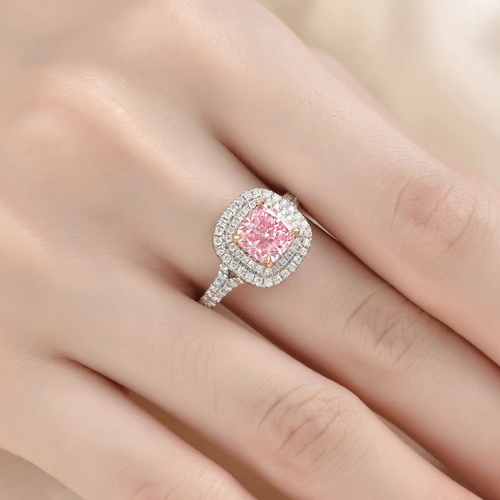 SLZS001F10 1.5ct Cushion Pink Lab Grown Diamond in 18K White Gold Ring