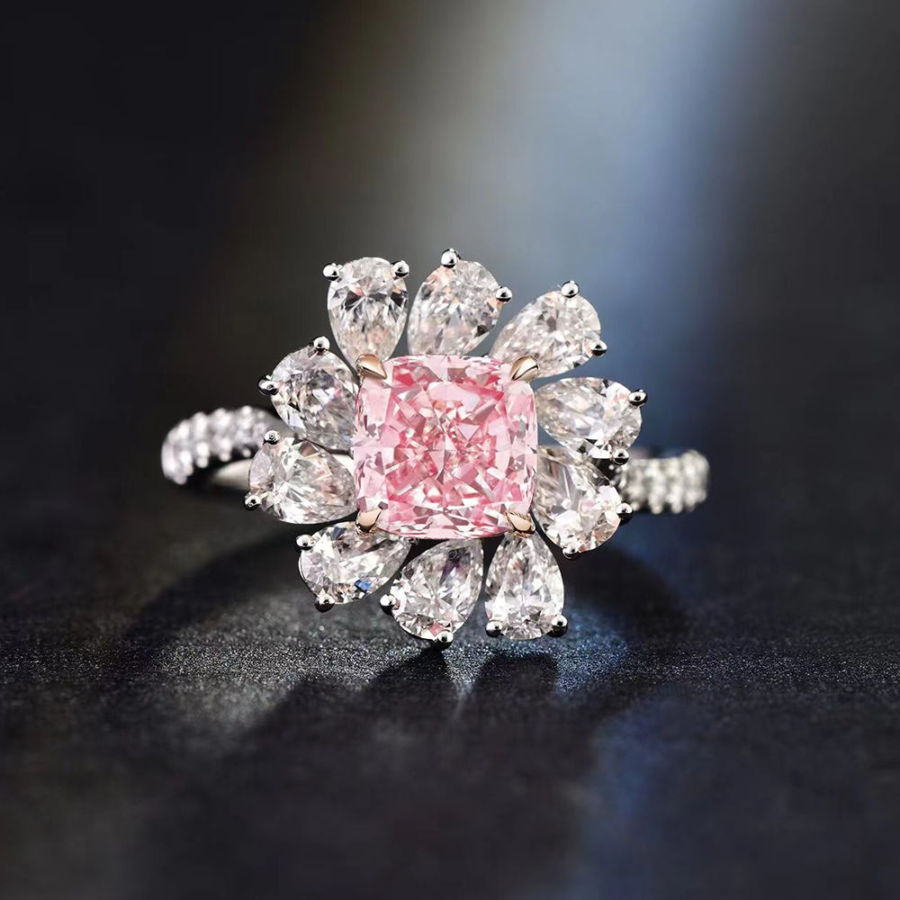 SLZS001F11 1.53ct Cushion Pink Lab Grown Diamond in 18K White Gold Ring