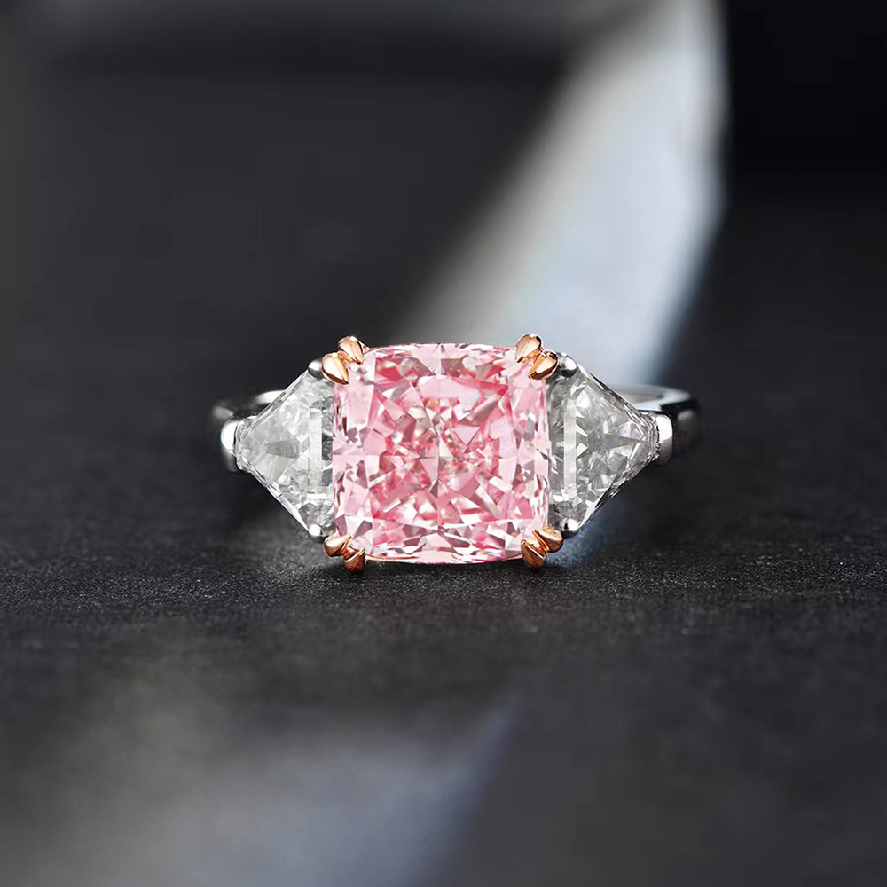 SLZS001F12 4.13ct Cushion Pink Lab Grown Diamond in 18K White Gold Ring