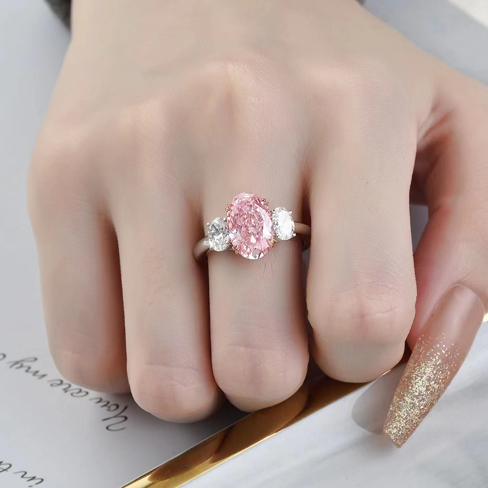 SLZS001F15 3.52ct Oval Pink Lab Grown Diamond in 18K White Gold Ring