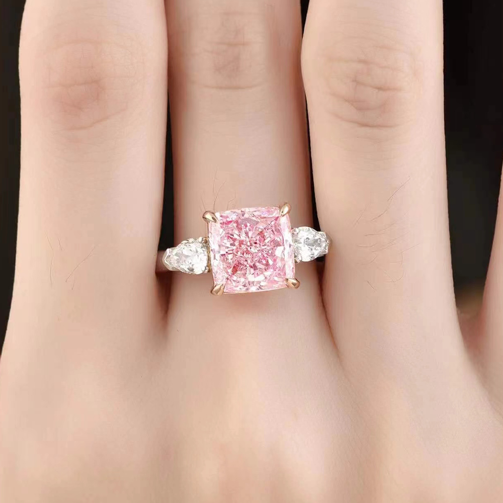 SLZS001F20 4.55ct Cushion Pink Lab Grown Diamond in 18K White Gold Ring