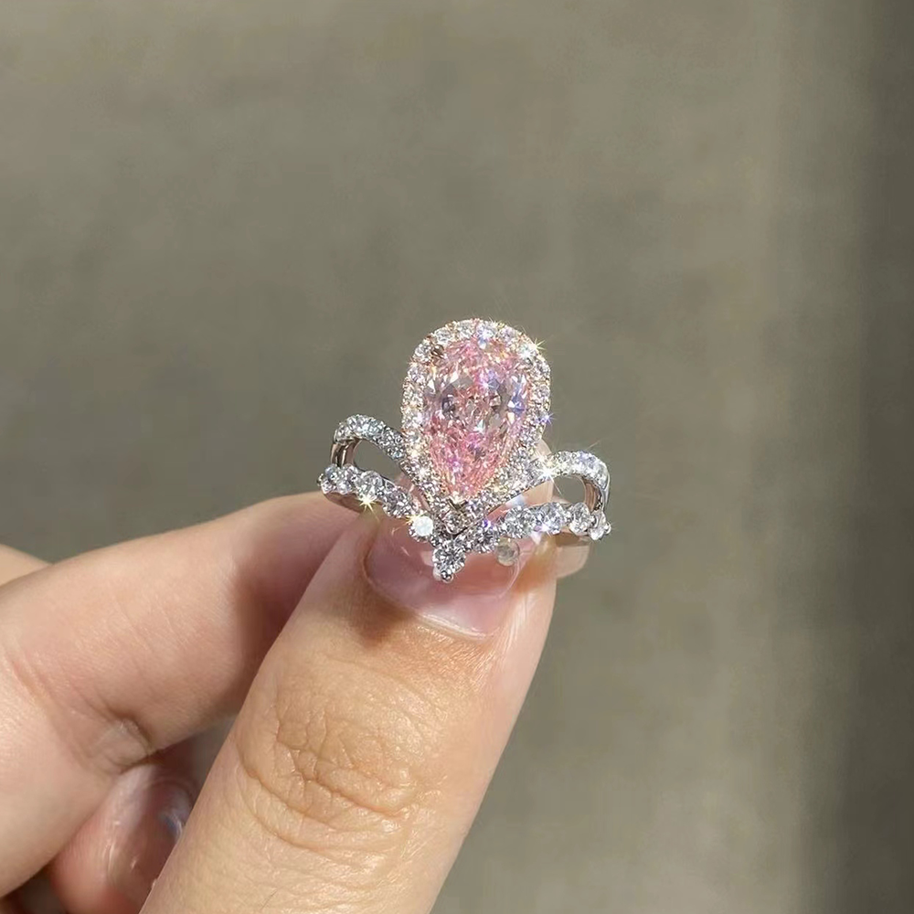 SLZS001F51 2.42ct Pear Pink Lab Grown Diamond in 18K White Gold Ring