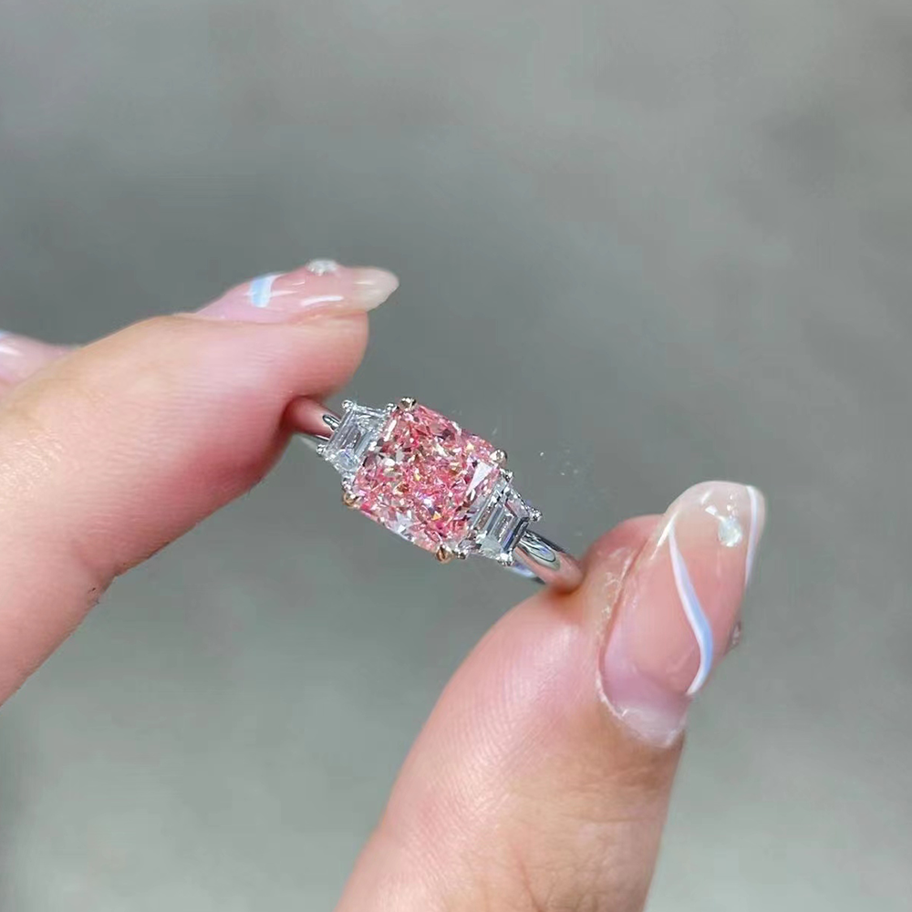 SLZS001F78 1.69ct Cushion Pink Lab Grown Diamond in 18K White Gold Ring