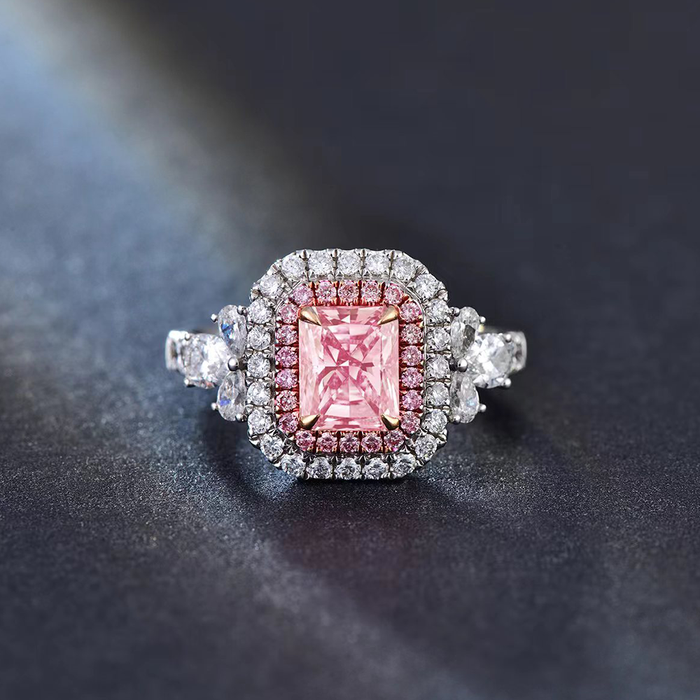 SLZQ001F02 1.15ct Radiant Pink Lab Grown Diamond in 18K White Gold Ring