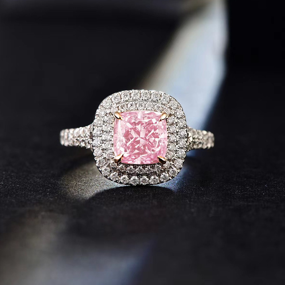 SLZS001F10 1.5ct Cushion Pink Lab Grown Diamond in 18K White Gold Ring