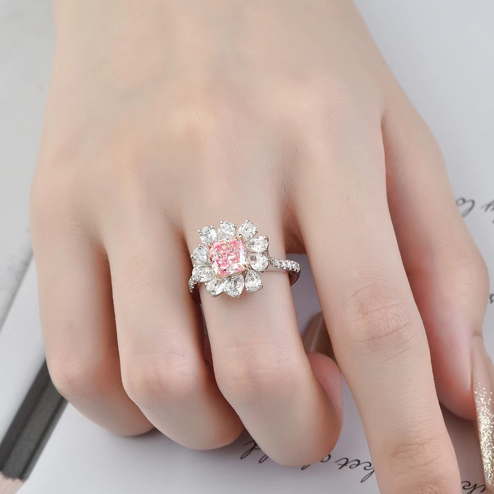 SLZS001F11 1.53ct Cushion Pink Lab Grown Diamond in 18K White Gold Ring