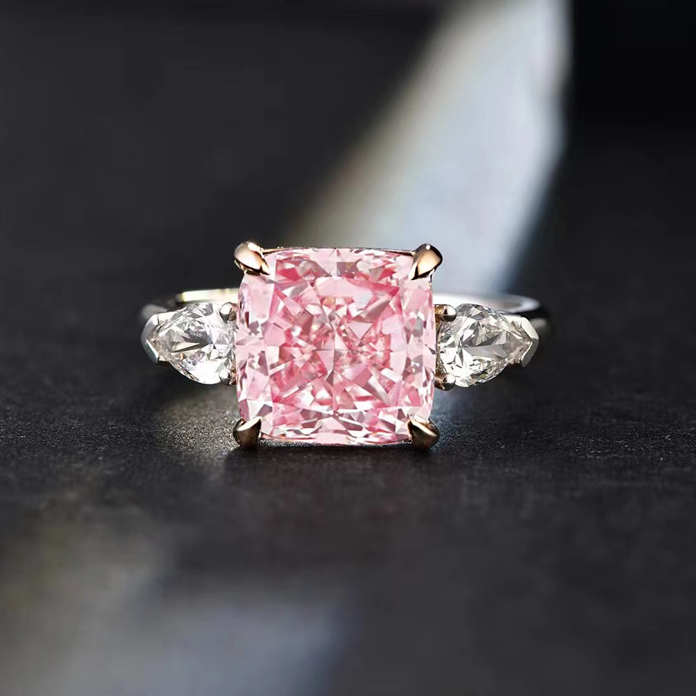 SLZS001F20 4.55ct Cushion Pink Lab Grown Diamond in 18K White Gold Ring