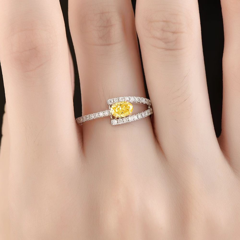 SLZS001H18 3.7ct Oval Yellow Lab Grown Diamond in 18K White Gold Ring