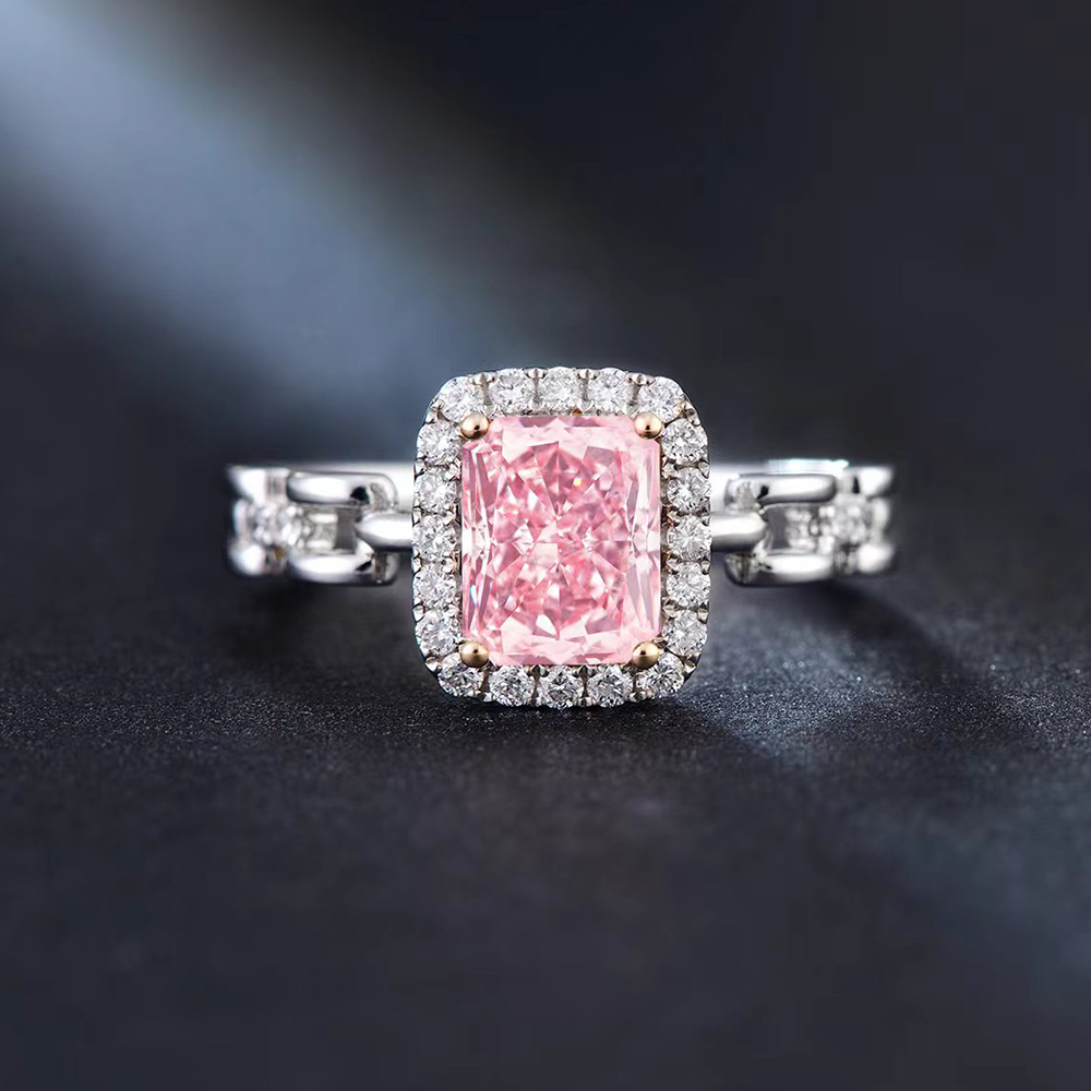 SLZQ001F03 1.33ct Long Cushion Pink Lab Grown Diamond in 18K White Gold Ring