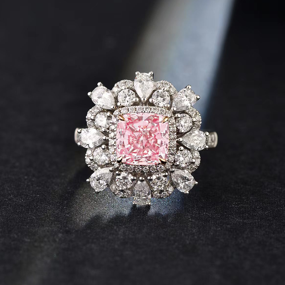 SLZS001F02 1.77ct Cushion Pink Lab Grown Diamond in 18K White Gold Ring