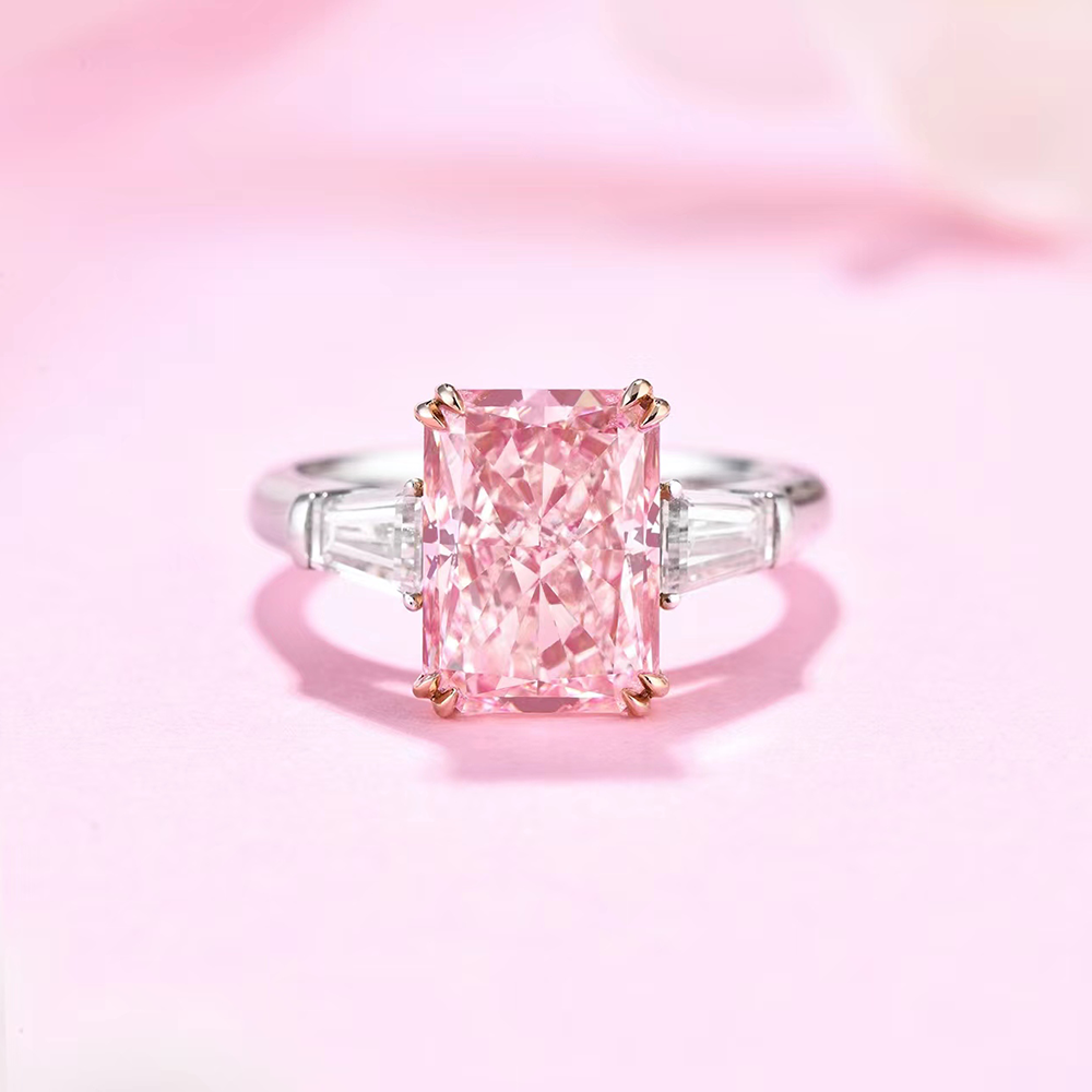 SLZS001F05 4.31ct Radiant Pink Lab Grown Diamond in 18K White Gold Ring