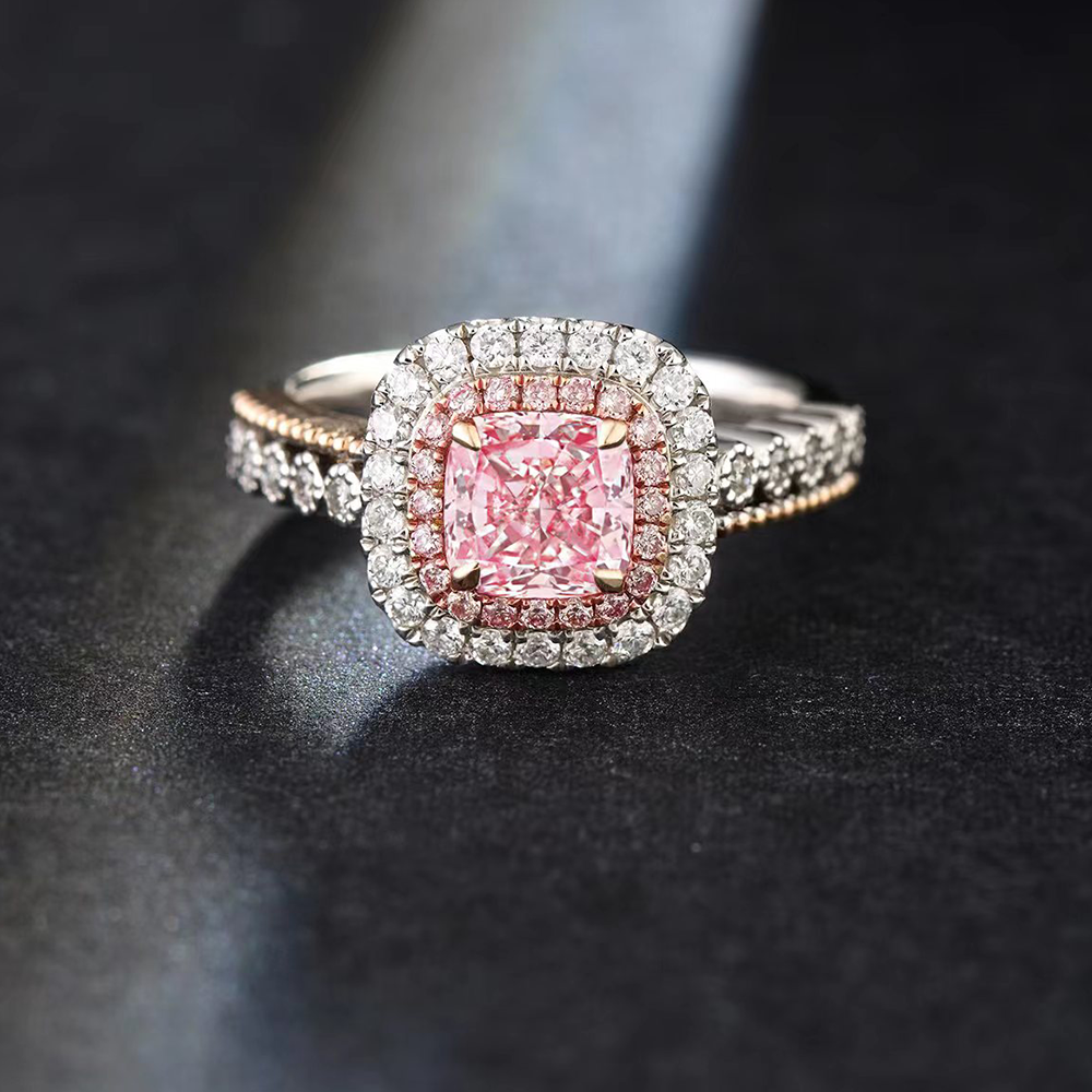 SLZQ001F01 1.1ct Cushion Pink Lab Grown Diamond in 18K White Gold Ring