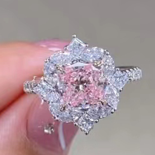 SLZZ001F02 1.81ct Cushion Pink Lab Grown Diamond in 18K White Gold Ring