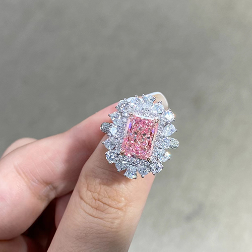 SLZZ001F60 3.02ct Radiant Pink Lab Grown Diamond in 18K White Gold Ring