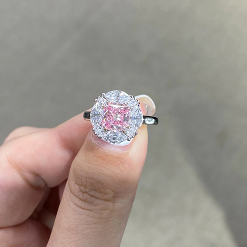 SLZZ001F62 1.52ct Cushion Pink Lab Grown Diamond in 18K White Gold Ring