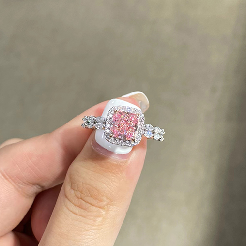 SLZZ001F64 1.82ct Cushion Pink Lab Grown Diamond in 18K White Gold Ring