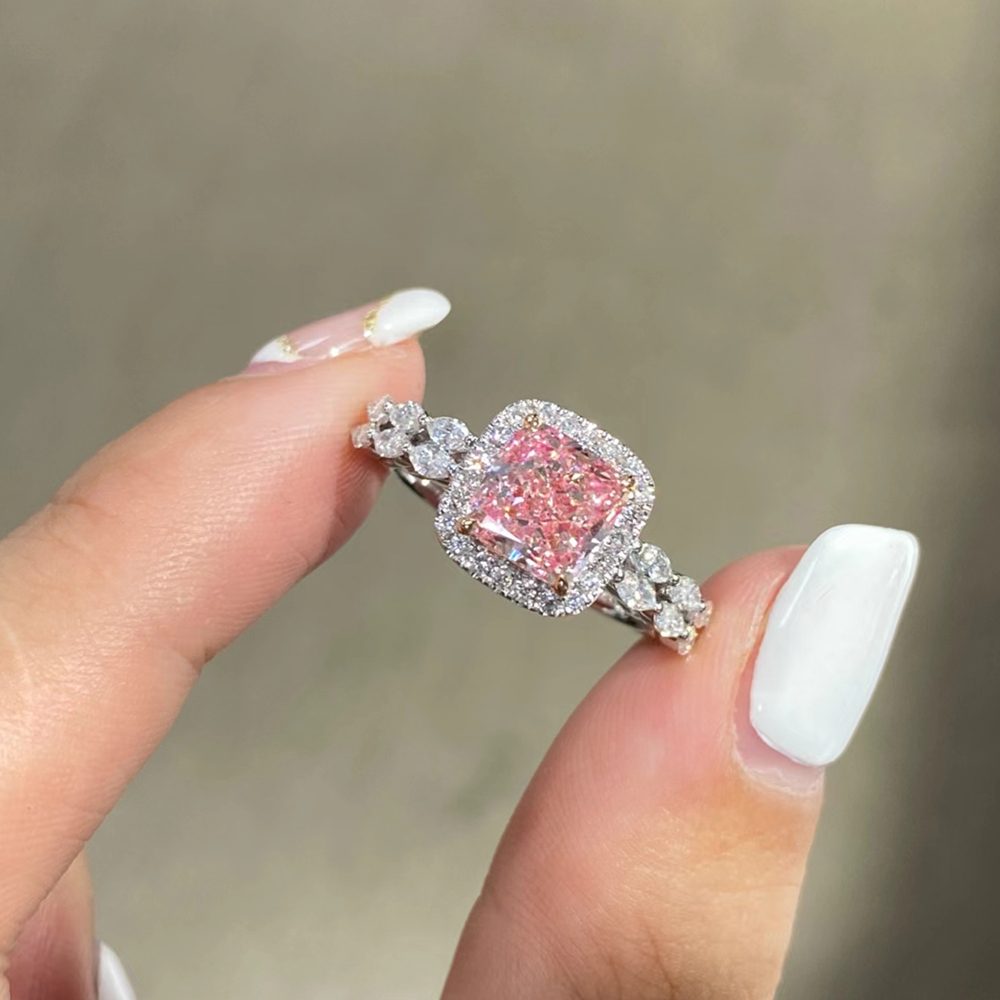 SLZZ001F64 1.82ct Cushion Pink Lab Grown Diamond in 18K White Gold Ring