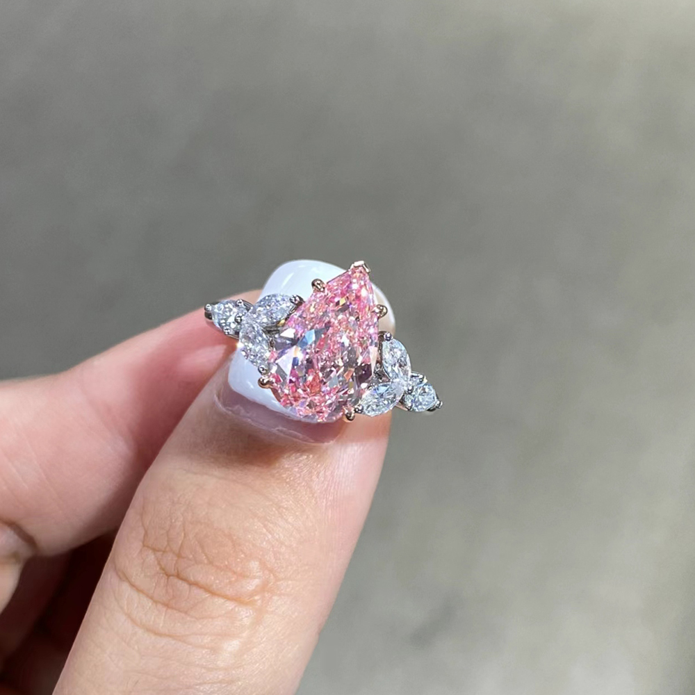 SLZZ001F65 3.24ct Pear Pink Lab Grown Diamond in 18K White Gold Ring