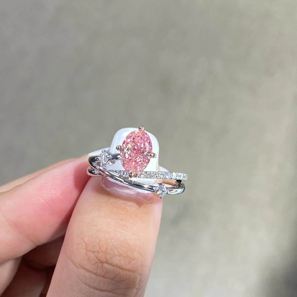 SLZZ001F66 1.58ct Oval Pink Lab Grown Diamond in 18K White Gold Ring