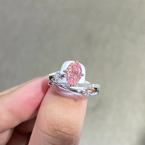 SLZZ001F66 1.58ct Oval Pink Lab Grown Diamond in 18K White Gold Ring