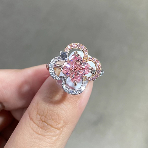 SLZZ001F67 3.07ct Four Leaf Clover Pink Lab Grown Diamond in 18K White Gold Ring