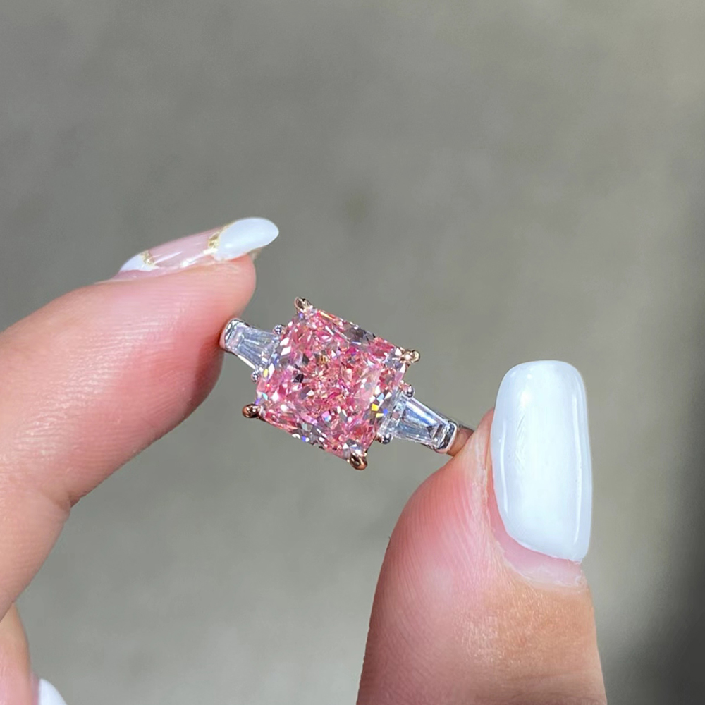 SLZZ001F68 3.29ct Cushion Pink Lab Grown Diamond in 18K White Gold Ring